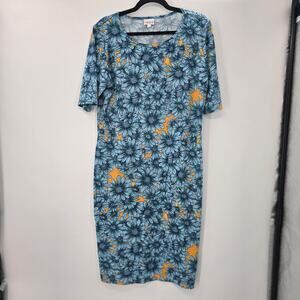LuLaRoe Dress 2XL Blue Floral Sheath Plus Size